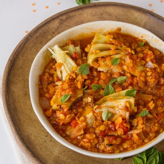 Red Lentil and Artichoke Stew 