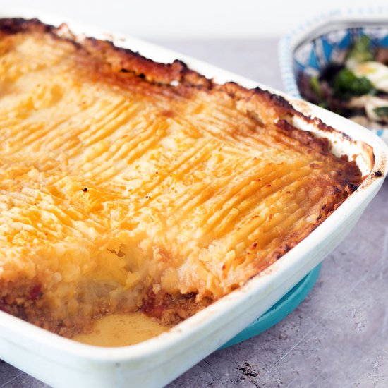 Vegan shepherd’s pie and swede mash