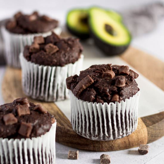 fudgy chocolate avocado muffins