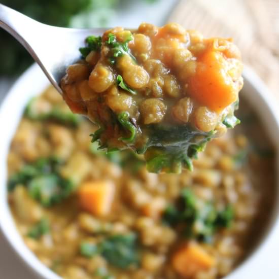 Curry Lentils w/ Kale and Potatoes