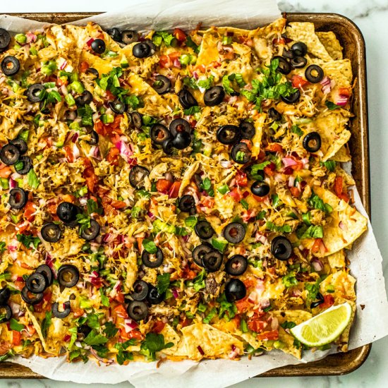 loaded sheet pan nachos + mackerel