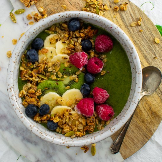 Chia Greens Peach Smoothie Bowl