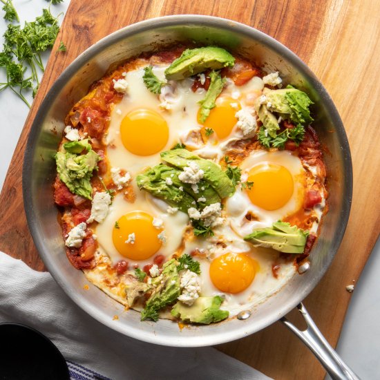 Shakshuka with perfect runny yolks!