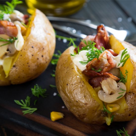 Baked Potato with Mushrooms & Bacon