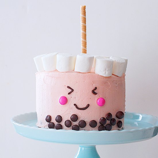 Bubble tea decorated chocolate cake