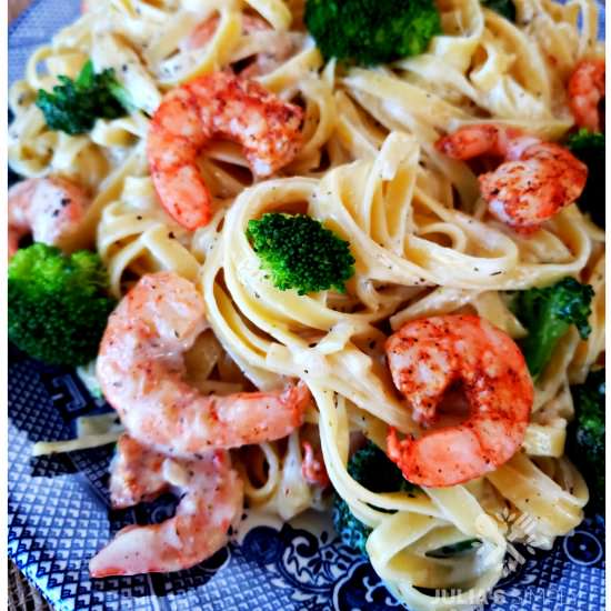 Blackened Shrimp Broccoli Alfredo