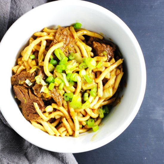 Yellow curry noodles with beef