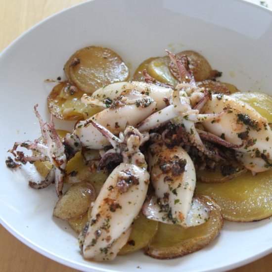 Grilled baby squid with parsley