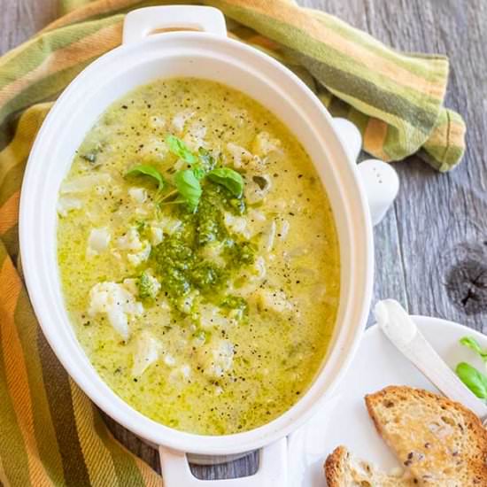 Creamy Cauliflower Pesto Soup