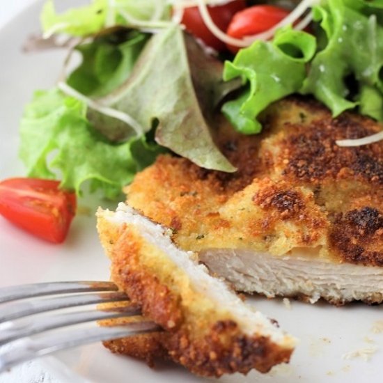 chicken milanese with mesclun salad