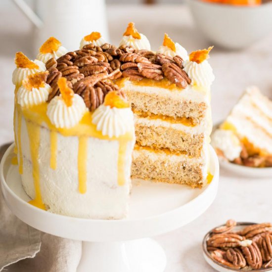 Pecan cream cake with orange curd