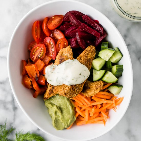 Honey Dill Fried Chicken Bowls