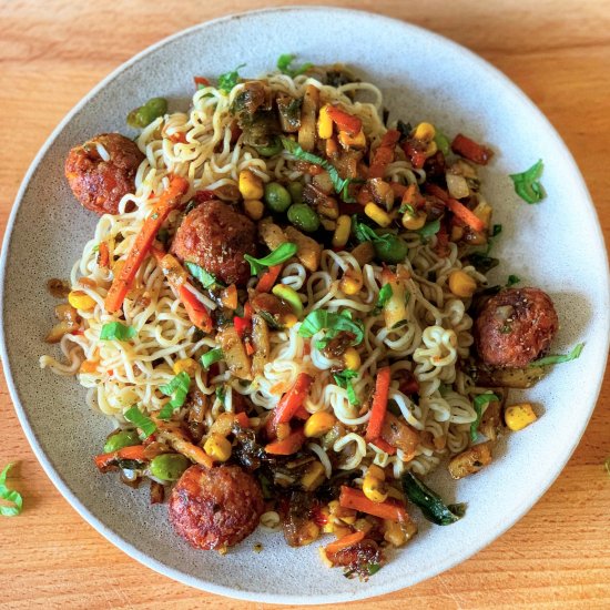 Vegan Noodles With Meatless Meatballs