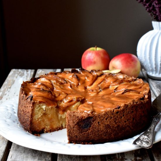 Apple cake with caramel glaze