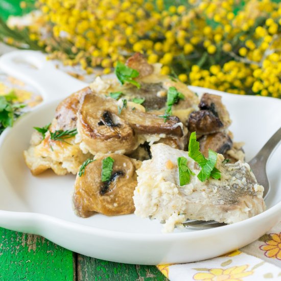 Baked Hake with Champignons