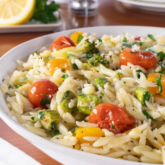 Orzo with Roasted Veggies and Lemon