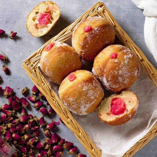 Sourdough donuts with rose cream