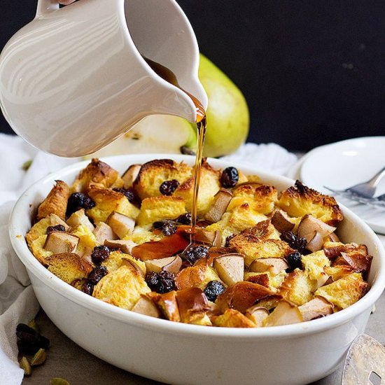 Challah Bread Pudding with Pears