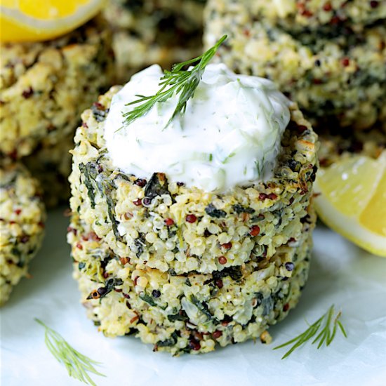 Greek Quinoa Cakes w/ Tzatziki