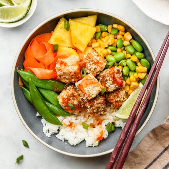 sweet chili crispy tofu bowls