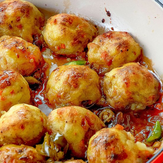 MASHED POTATO BALLS IN PONZU SAUCE