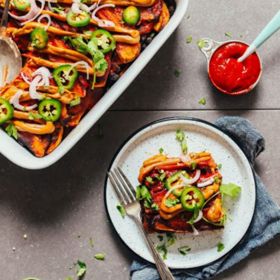 Plantain Black Bean Enchilada Bake