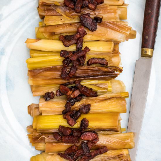 Braised Leeks with Crispy Bacon