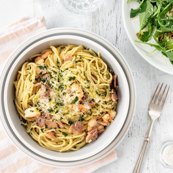 Bacon and Prawn Spaghetti