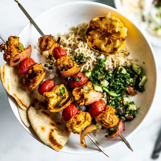 grilled moroccan chicken skewers