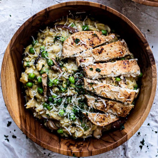 Creamy Mushroom + Pea Skillet Rice