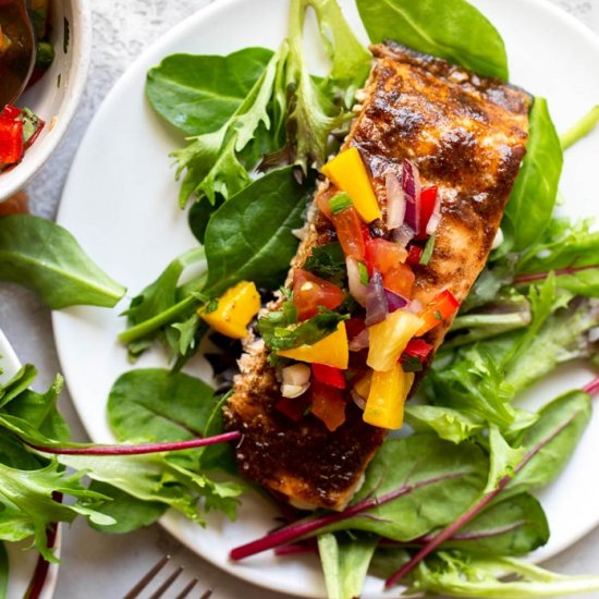 Jerk Salmon with Fruit Salsa