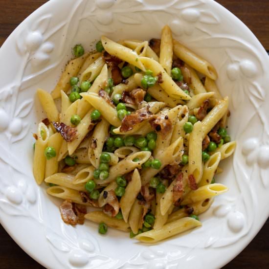 Penne Pasta, Peas and Bacon