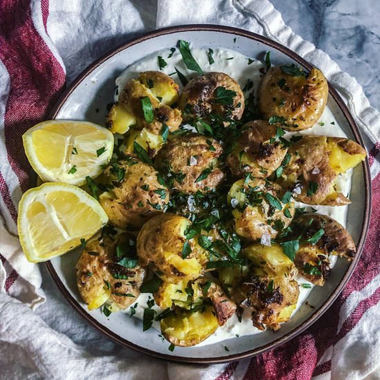 Smashed Potatoes,Creamy Feta Spread