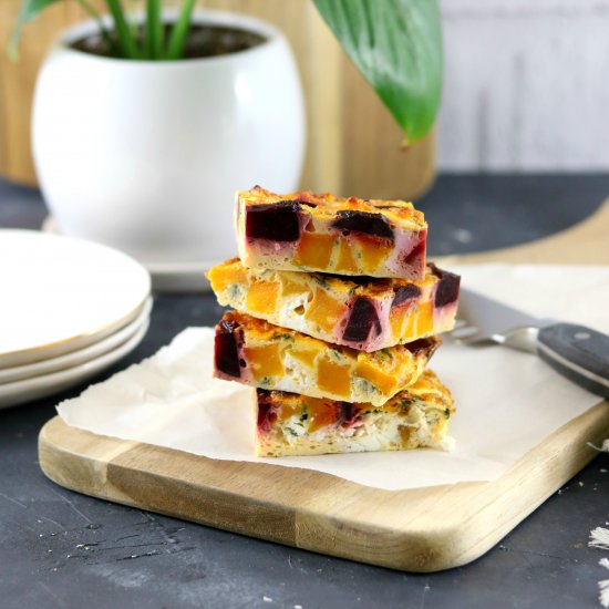 Roasted Beet Pumpkin Feta Frittata