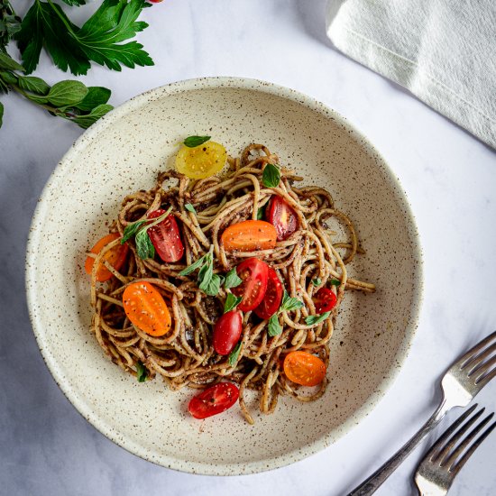 Moroccan Tapenade Spaghetti