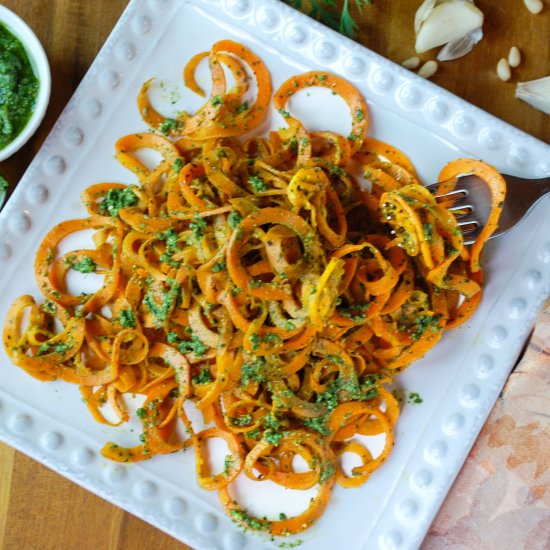 Carrot Noodles & Carrot Top Pesto