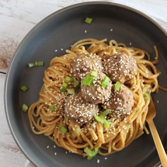 Thai Peanut Noodles with Meatballs