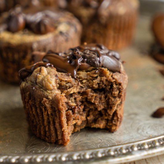 Triple Chocolate PB Banana Muffins