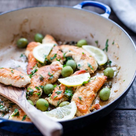 Chicken Piccata w Picholine Olives