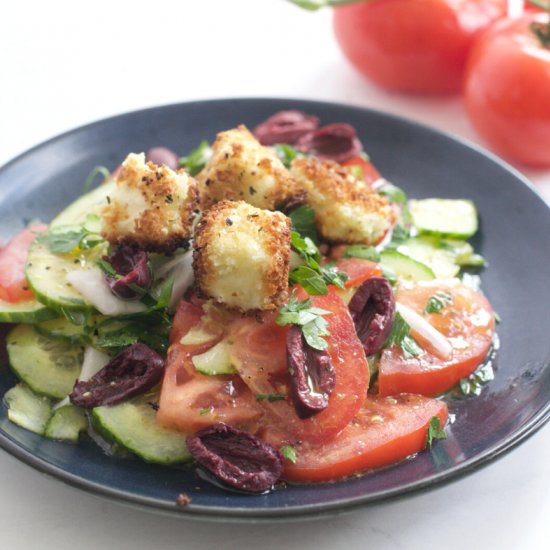 Greek Salad w/ Crispy Feta Croutons