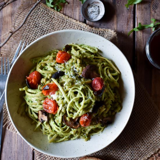 Homemade Pesto Over Noodles & Farro