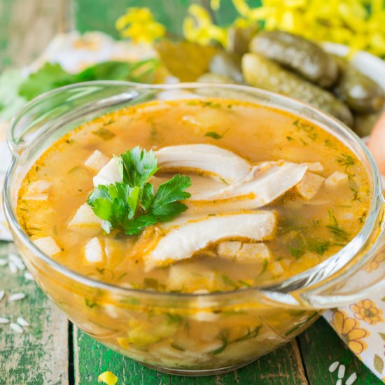 Rassolnik Pickle Soup with Rice