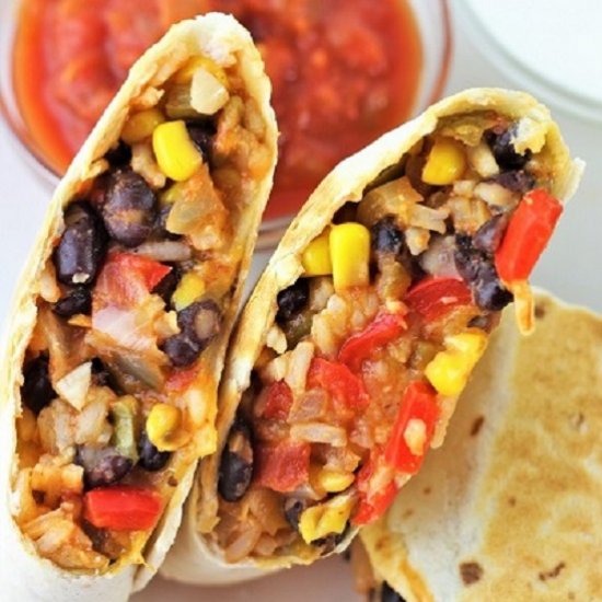 black bean and rice burritos