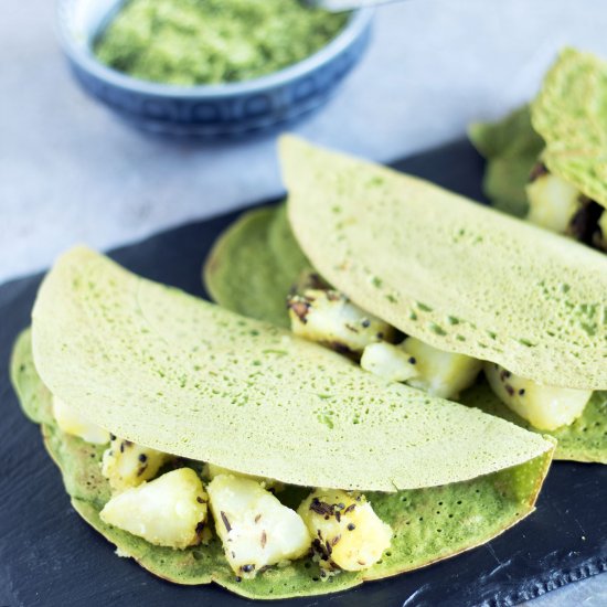 Easy spinach dosa & masala potatoes