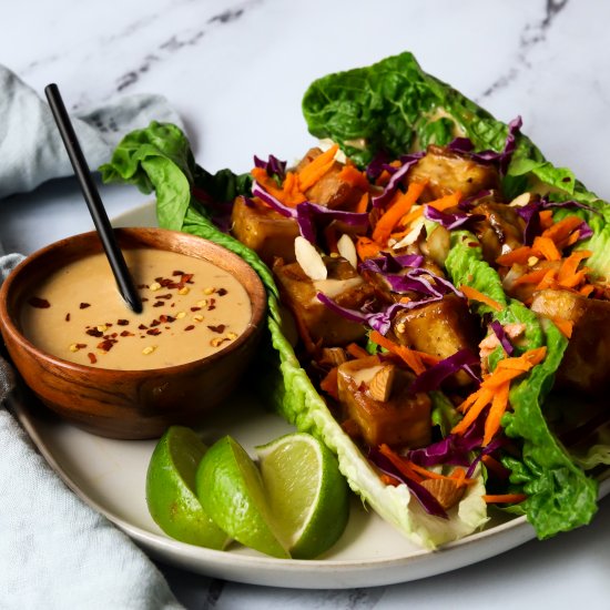 Tangy Tahini Tofu Lettuce Wraps