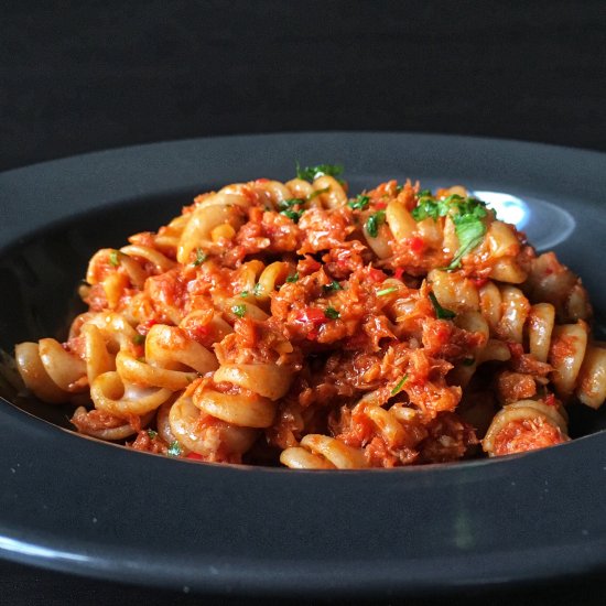 Fusilli in a spicy tuna sauce