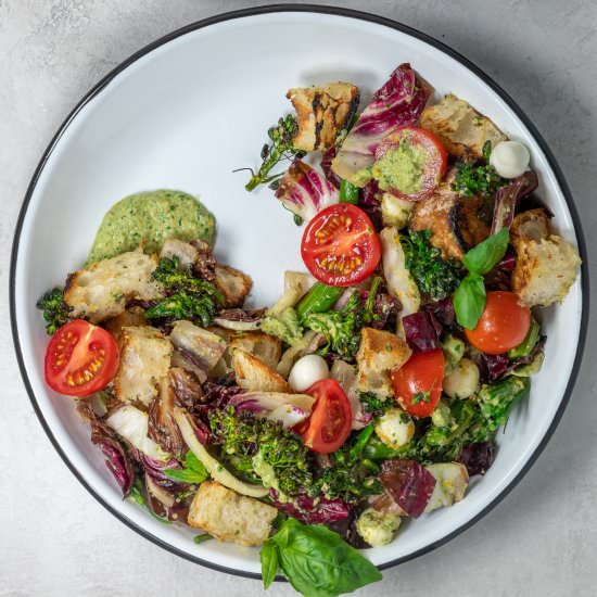 Grilled Panzanella Salad with Pesto