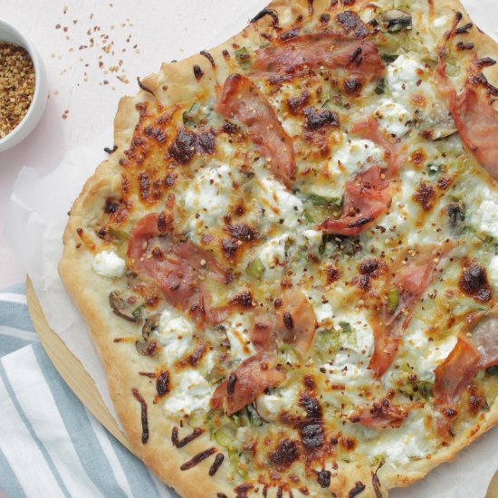 Mushroom, Leek, & Prosciutto Pizza