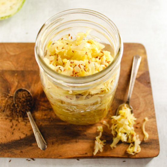 Homemade sauerkraut in a mason jar