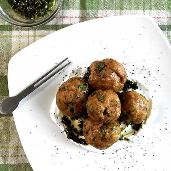 Lamb Meatballs with Mint Pesto